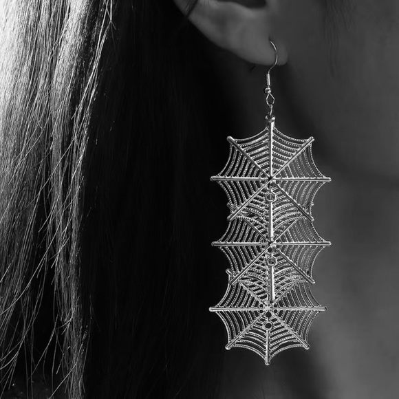 Silver Spiderweb Earrings - Picture 3 of 5